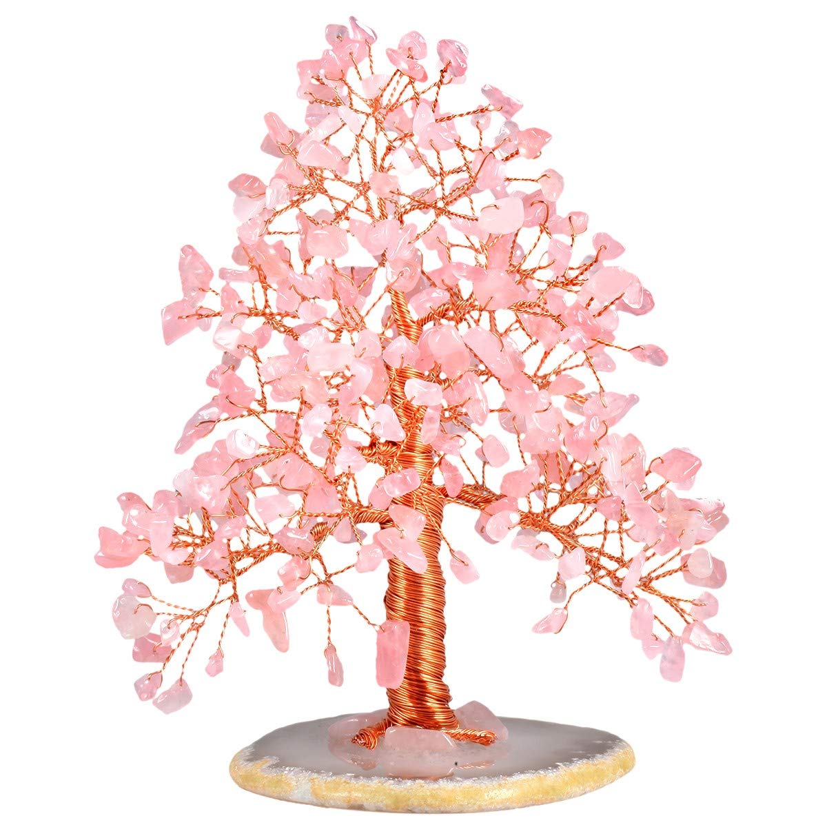 Arbre à monnaie en quartz rose de qualité supérieure et socle agate