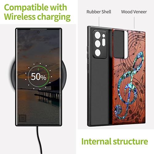 Miniatura 5 de Carveit Funda de madera de diseñador para Samsung Galaxy Note20 Ultra (grabado de madera e incrustaciones de carcasa) compatible con cargadores