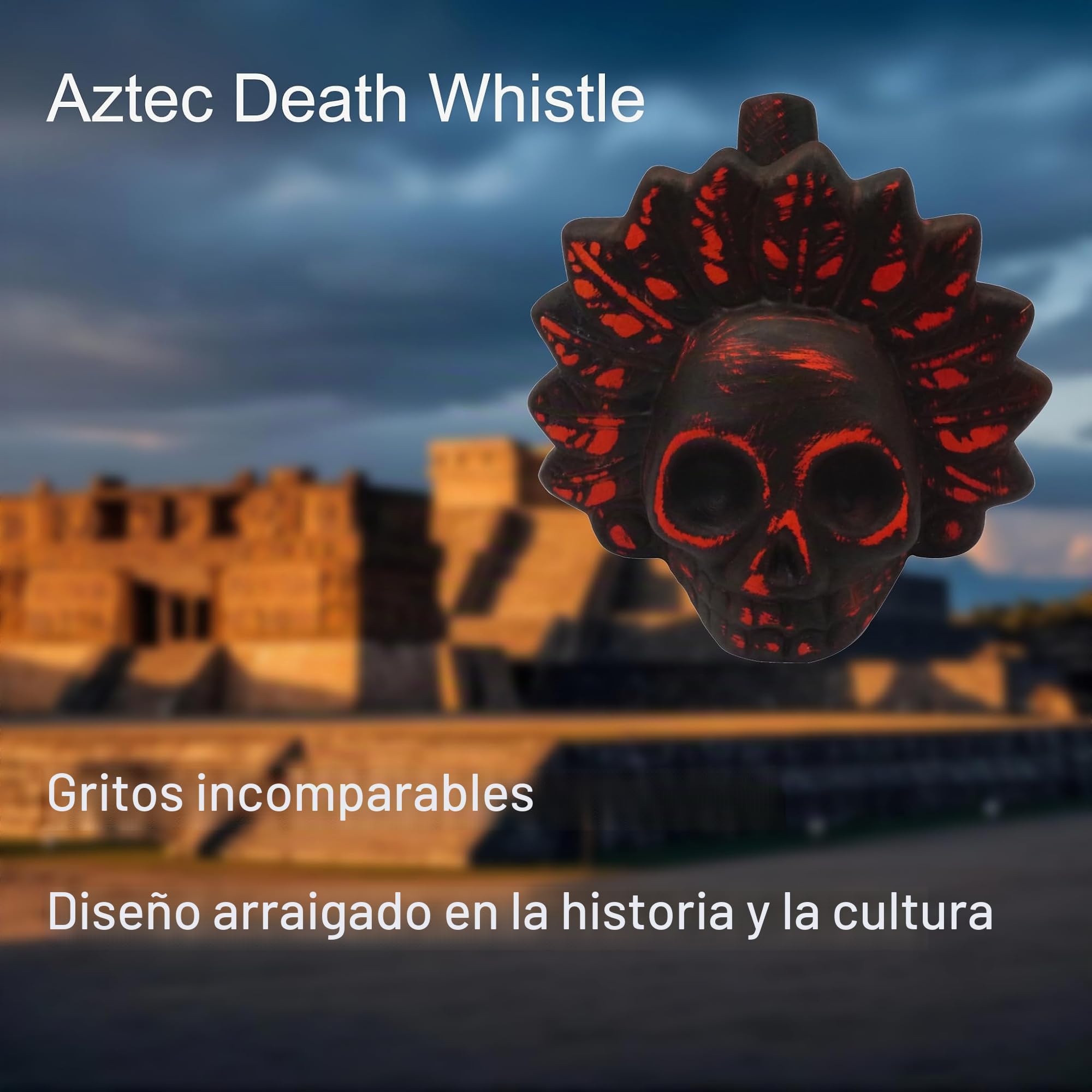 Silbato Azteca de la Muerte, 125 dB+ Sonidos Humanos Gritando, Fiesta Temática de Halloween, Silbato de Calavera Humano Fuerte Gritando Azteca (Negro y Anaranjado)