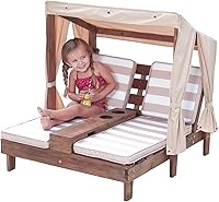 KidKraft Wooden Double Chaise Lounge for Kids & Pets - Outdoor Patio Furniture with Canopy, Cup Holders, Storage, Espresso