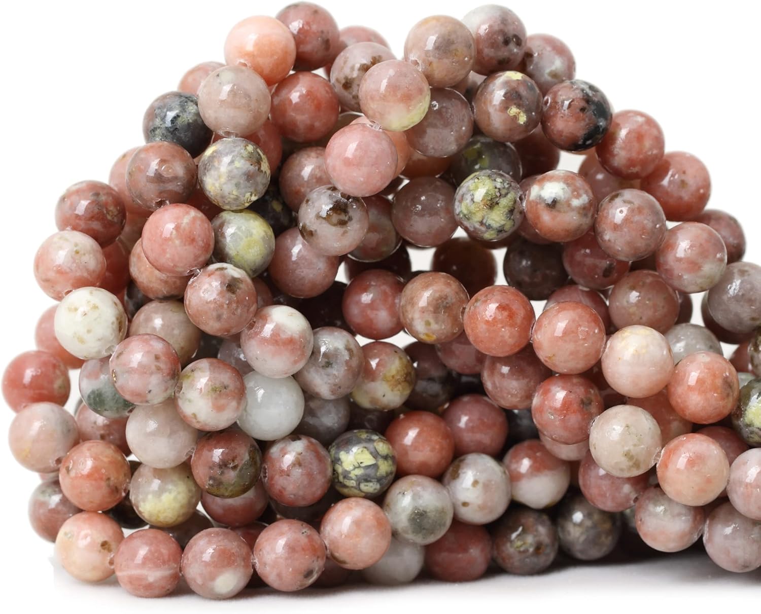 45PCS 8mm Natural Plum Blossom Stone Gemstone Round Loose Beads for DIY Bracelet Necklace Earrings Jewelry Making 1 String 15 Inches