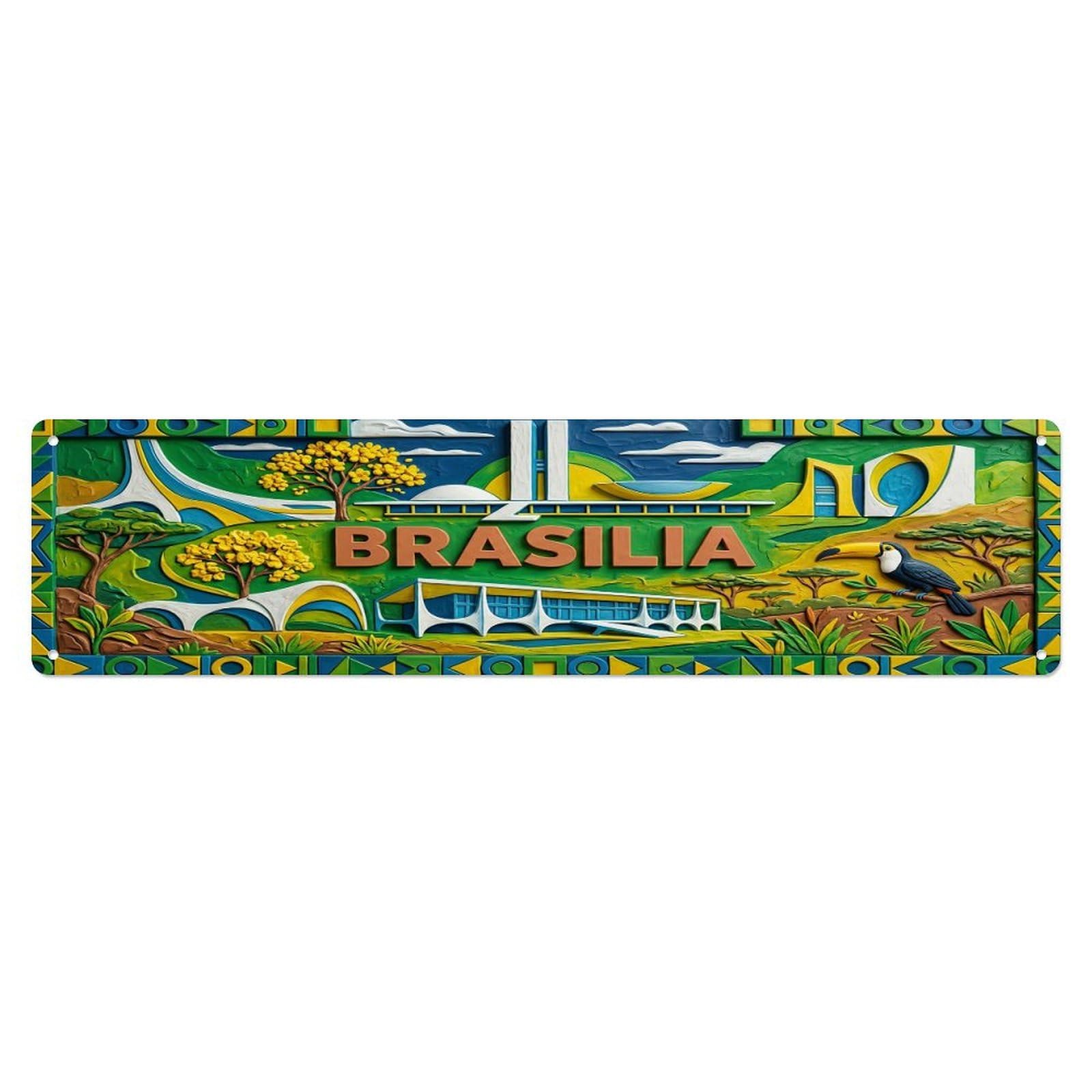 Olhnbad 4X16inch(10X40cm) Vintage Brasilia Brazil Flag Pattern Metal Tin Sign