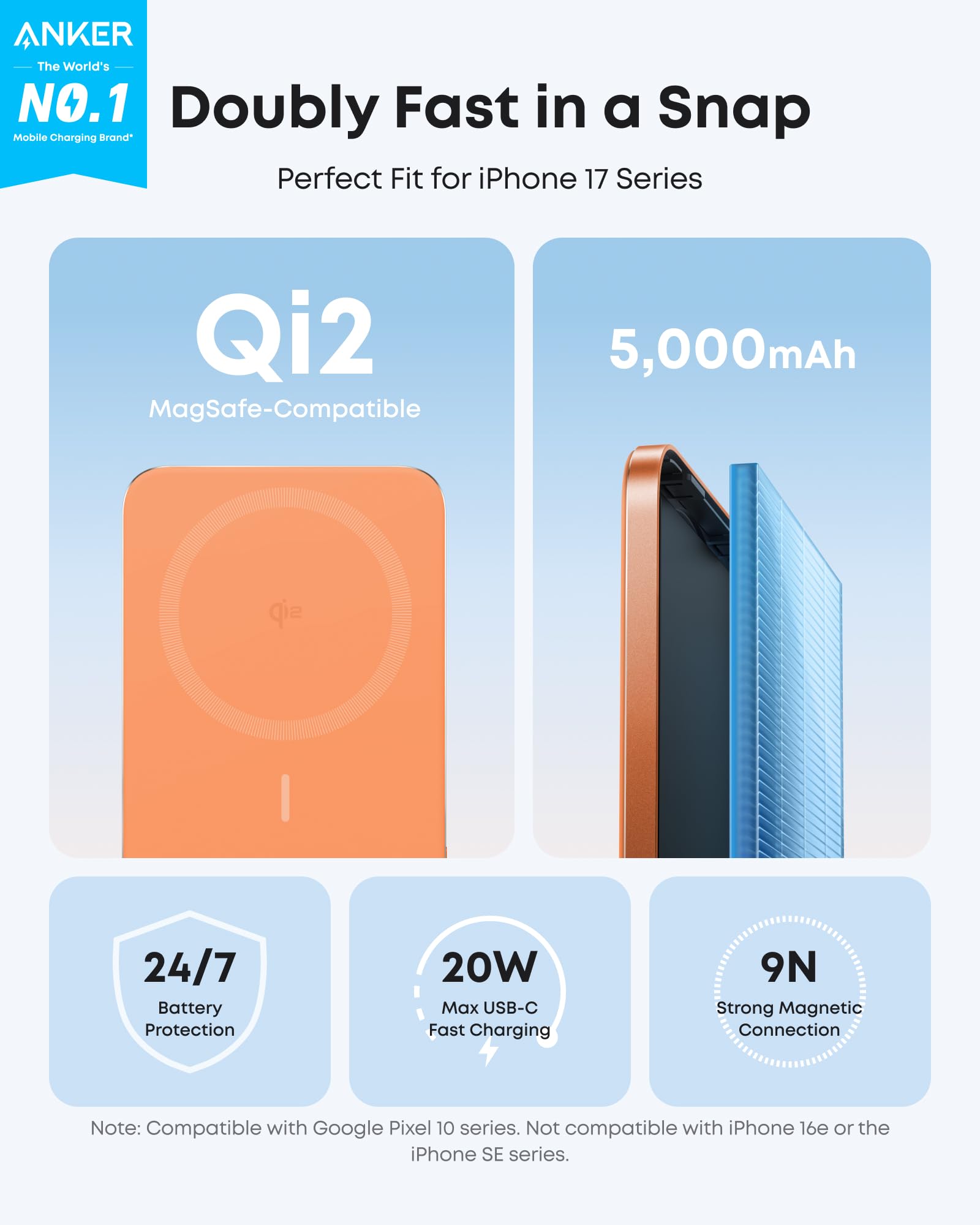 Anker Chargeur USB C à écran Intelligent 45W+Anker Nano Batterie Externe Magsafe certifiée Qi2 15W magnétique Ultra-Fine 5000 mAh