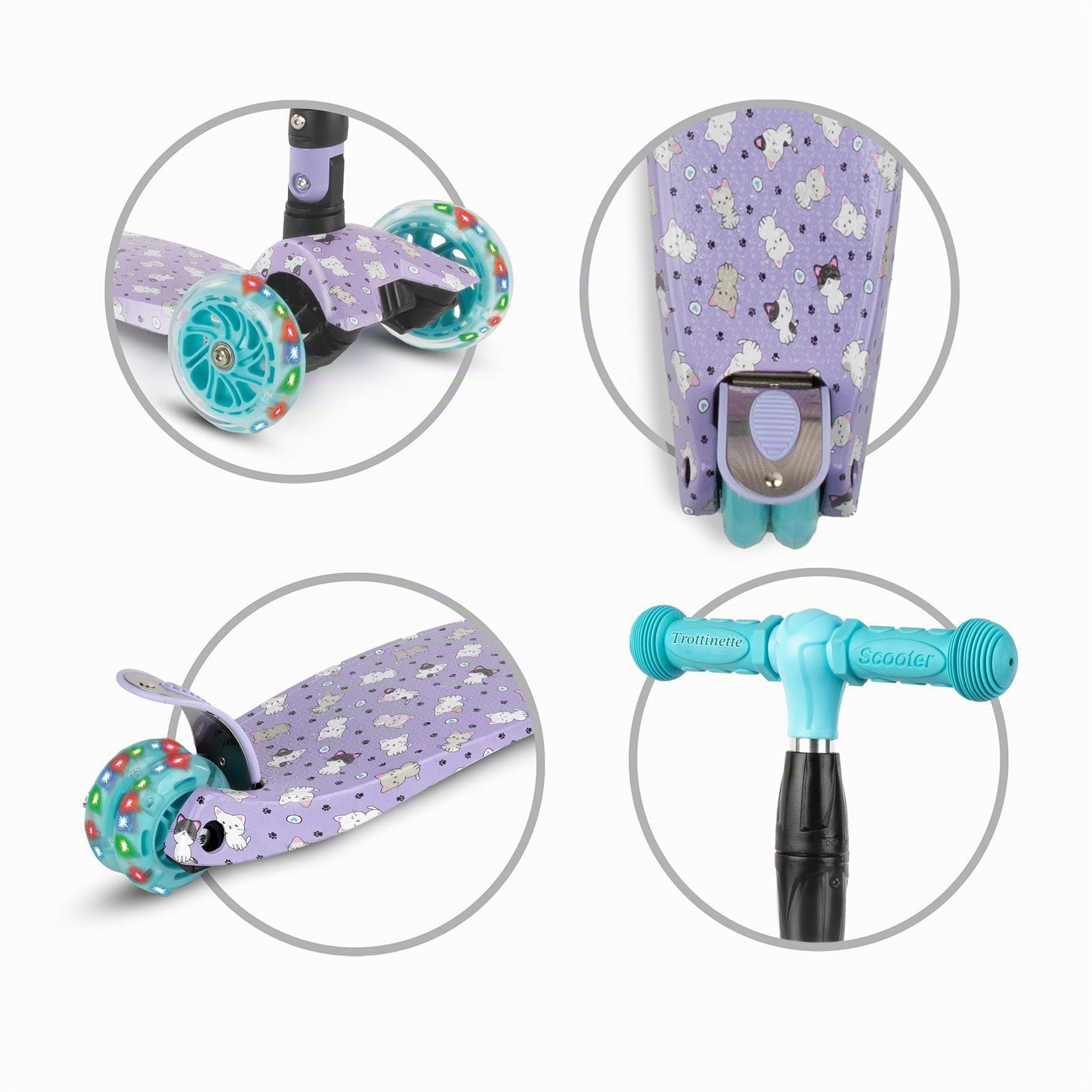 COIL Trottinette pour enfant, trottinette à trois roues, trottinette d'équilibre, trottinette de ville, roulement ABEC-7, réglage du volant à 3 niveaux, roues LED