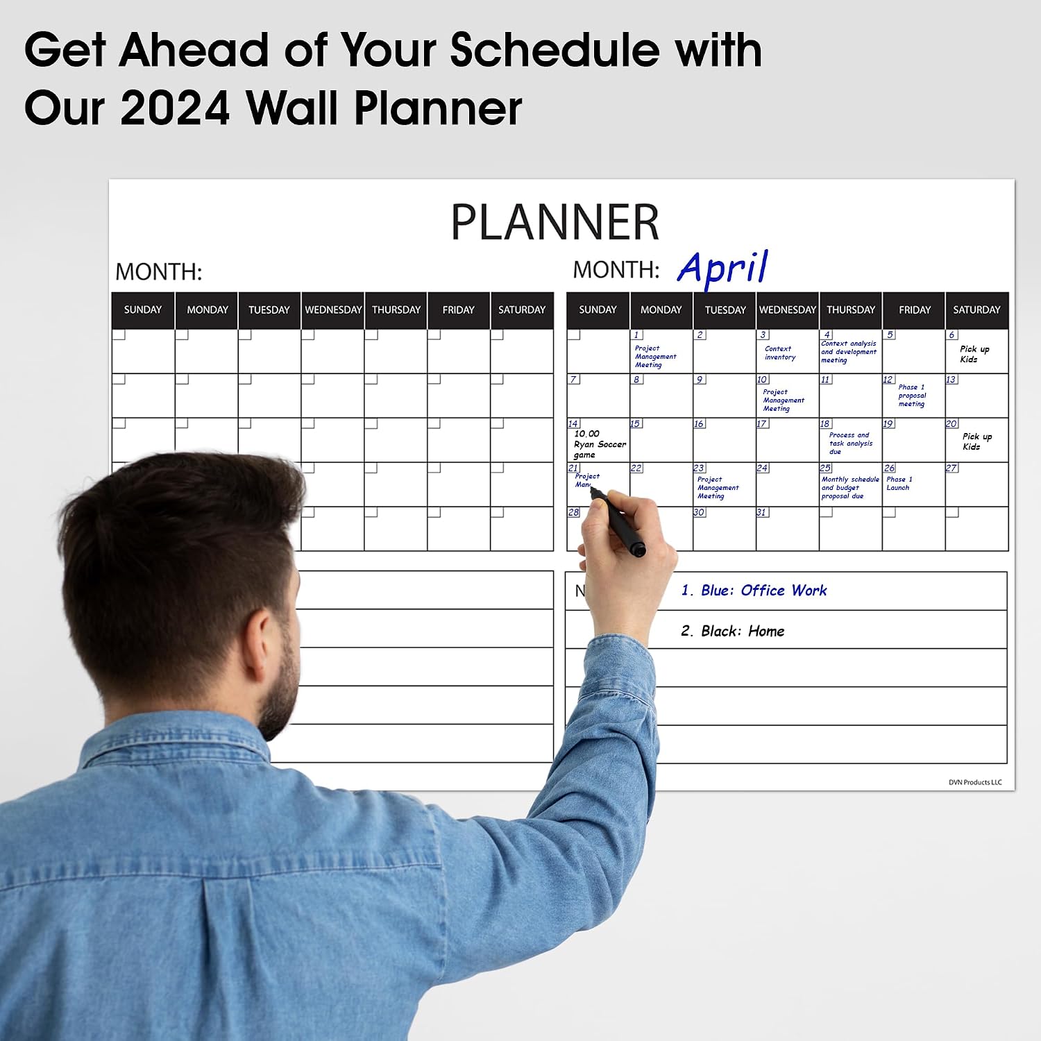 Wall Calendar Large Wet & Dry Erase Laminated Two Month Wall Planner, Size 36" x 24" (Folded Shipping) image 5