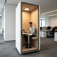 Kompakte Fokuskabine, schalldichte Büro-Pod mit Akustikplatten, mobile Sichtschutzkabine mit Schreibtisch, LED-Licht und Ventilatoren