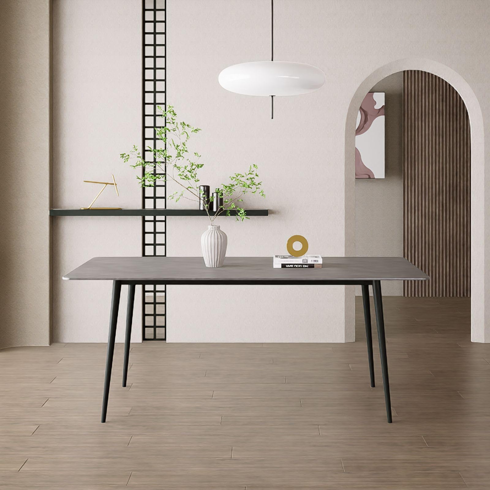 MUTUKI Dining Table, Ceramic Table, Dining Table, 6 Seats, 4 Seats, Marble Style, Width 47.2, 55.1, 63.0, 70.9 inches (120, 140, 160, 180 cm), Dining Table Rectangle, Modern, Stone Texture,