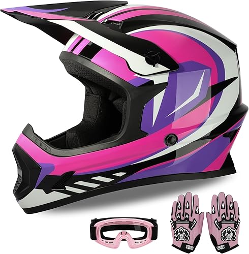 Miniatura 19 de XFMT - Juego de casco DOT con gafas y guantes para motocross, cuatrimoto y vehículos todoterreno para niños y jóvenes, diseño de calavera azul,