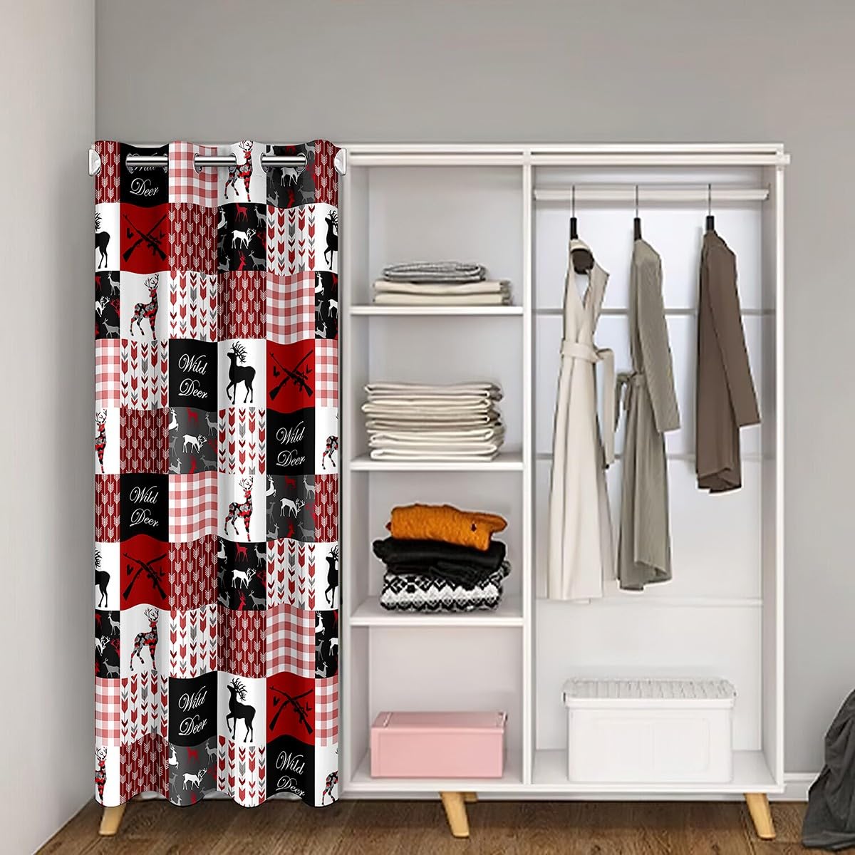 Deer Doorway Curtain Privacy 106x203cm Farmhouse Hunting 30%-50% Room Darkening Blackout Curtain Boho Arrow Red Plaid Buffalo Check Door Cover Curtain Wild Animal Window Treatments Room Decor - Image 2