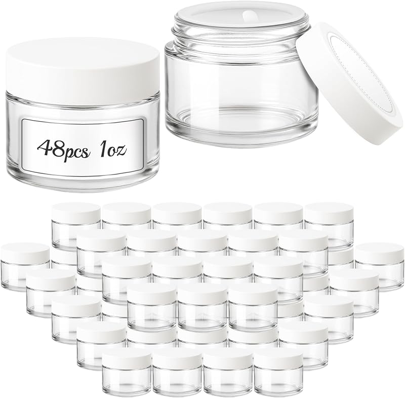 Bumobum Frascos Redondos de Vidro com Tampas Brancas, 30 mL, Pacote com 48