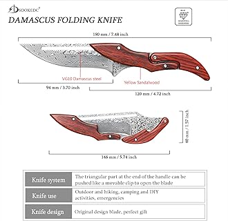 SD604A VG10 Damascus Folding Knife Pocket Knife Yellow Sandalwood Handle Mechanical Lock Outdoor Camping Survival (Suguha)