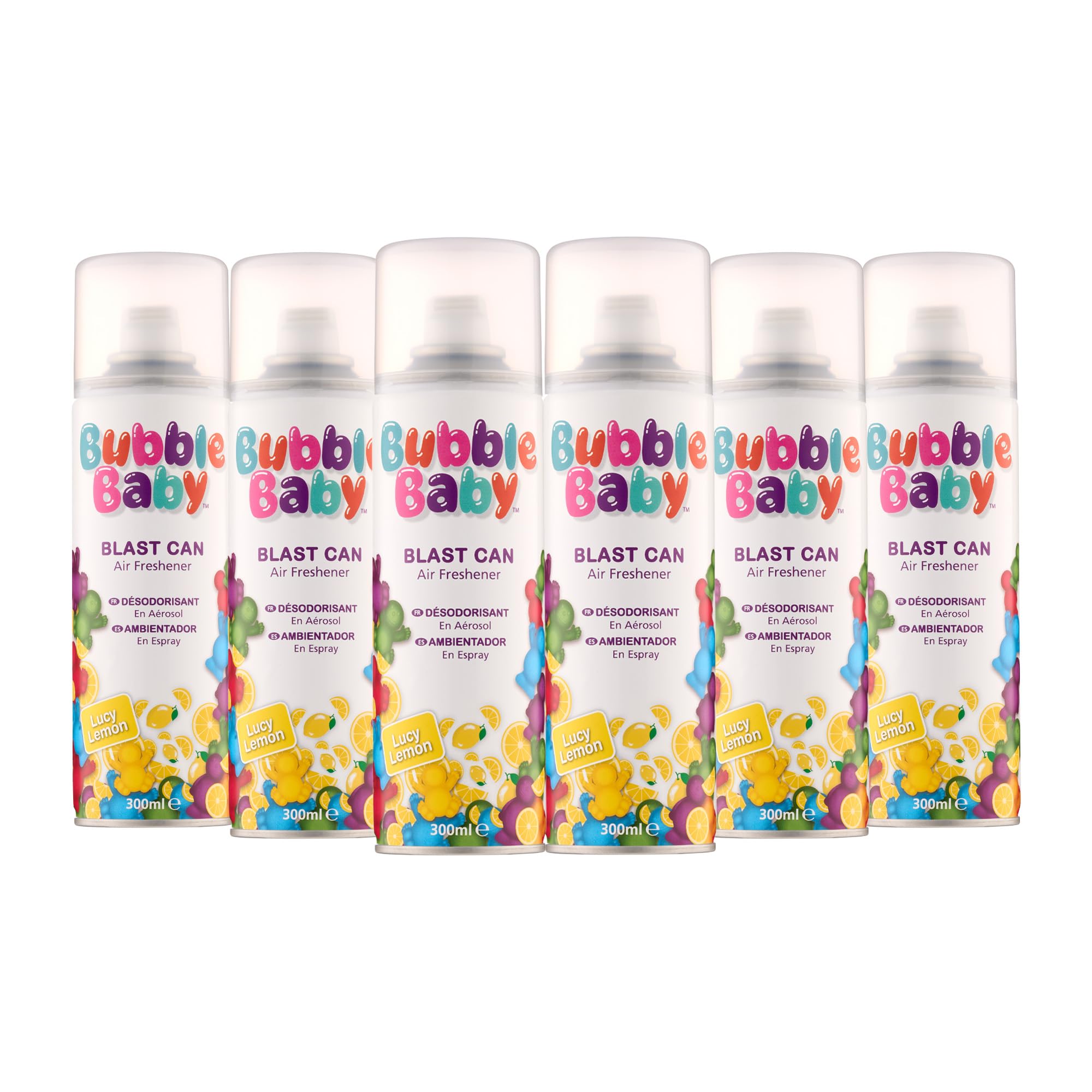 Bubble Baby Lucy Lemon Blast Air Freshener Spray 300ml (6 pack)– Long Lasting Aerosol Fragrance for Home, Bathroom, Office & Car Odour Eliminator
