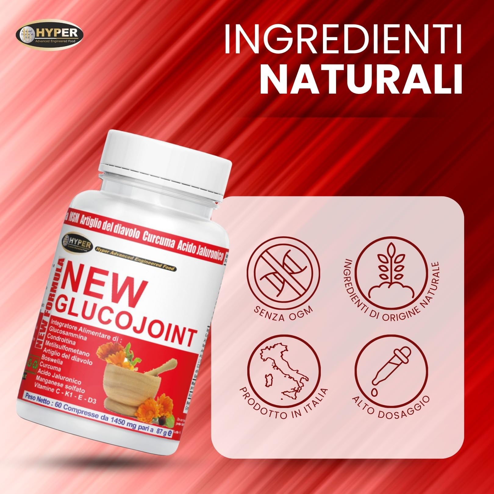 Hyper Integratore per Articolazioni, Cartilagine ed Ossa Glucojoint | con Glucosamina Condrotina MSM, Artiglio del Diavolo Forte e Acido Ialuronico | 5x60 Compresse Made in Italy