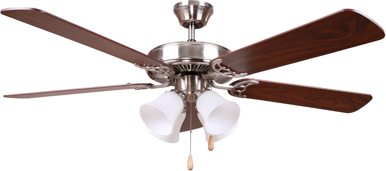 AA Warehousing HARLI-BBN-4 52" 5 Blade Ceiling Fan with 4 Glass Shade Light Kit Included, Brown
