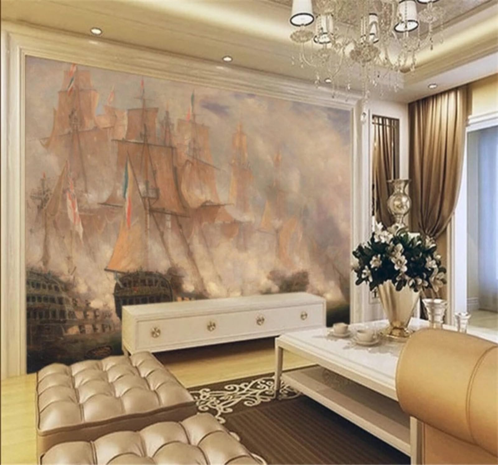 Wallpaper-3D-Xlm 150Cm×105Cm(B×H) Abstract Retro Sailing Ship Creative Art 3D Wallpaper Easy Install Feature Office Living Room Sofa Bedroom Tv Background Wall Decoration-150Cm×105Cm