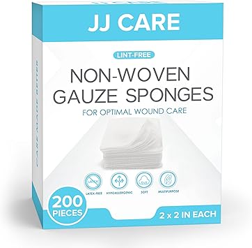 JJ CARE Non Woven Gauze [200 Count], 2x2 Non Woven Gauze Pads for First Aid, Lint-Free Esthetic Wipes, Gauzed Sponges for Wound Care