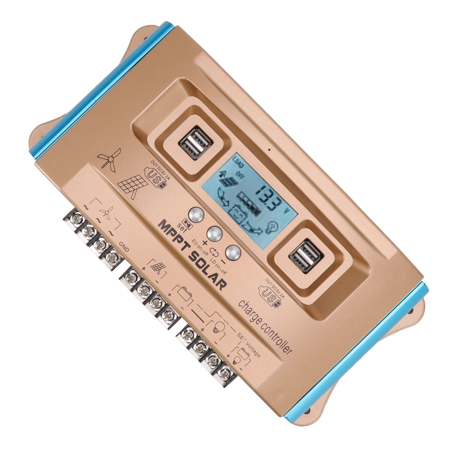 Regolatore Solare per Energia Eolica, Regolatore di Carica Solare Eolica ABS MPPT 12V 24V 36V 48V 60V 30A Display LCD Uscita USB per Utenti di Sistemi Solari Eolici per Illuminazione Stradale