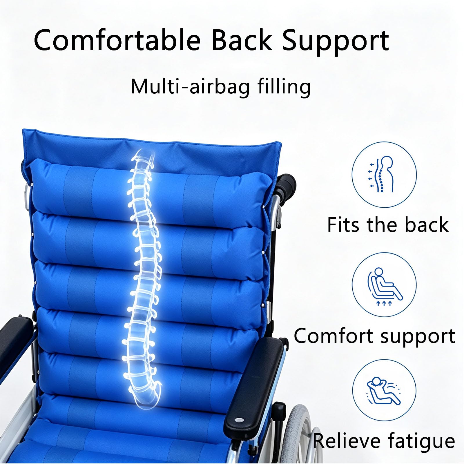 JOSBY Sedile Gonfiabile Estivo per Sedia A Rotelle, con Pompa Ad Aria Regolabile, Cuscino Schienale con Airbag Multipli, Materasso Ad Aria Impermeabile E Traspirante, per Anziani E Disabili Che