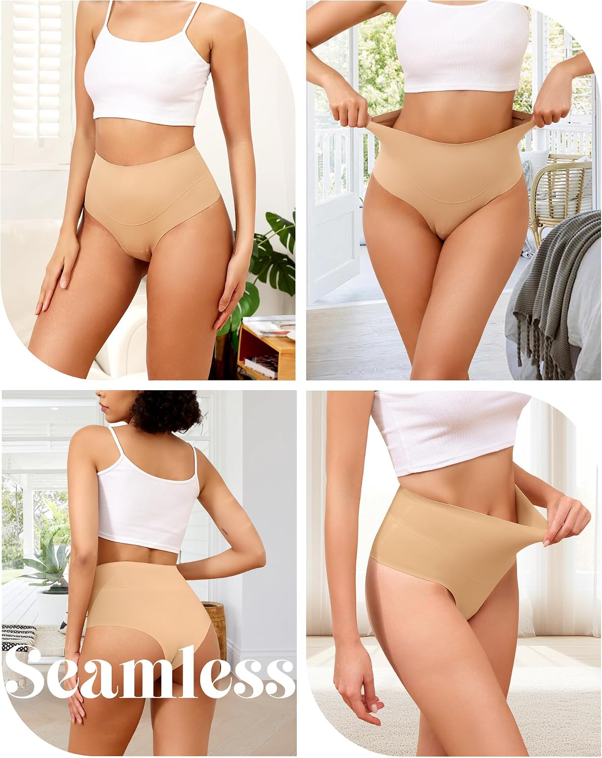 LEVAO High-Waist Thong Shapewear for Women – Moderate Tummy Control Seamless Brazilian Panties, No Show, Postpartum Underwear, 4-Pack