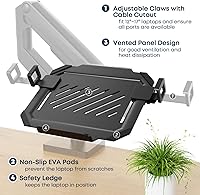Vista 3 de Laptop VESA Mount Tray Holder for Monitor Arms and Stands 75x75mm 100x100mm Clamp Notebook Adjustable 12 to 17 inch Black Universal
