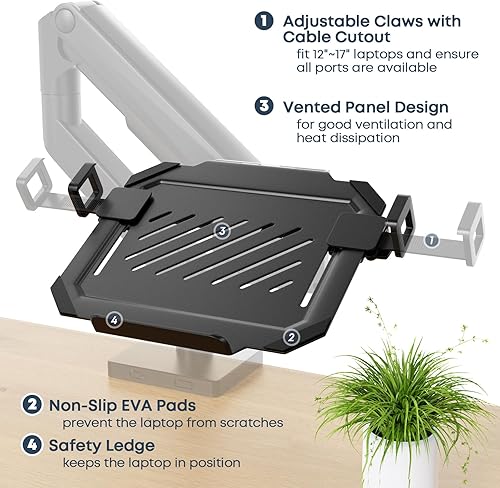 Miniatura 3 de Soporte de bandeja de montaje VESA para portátil para brazos y soportes de monitor de 2.953x2.953 in 3.937x3.937 in abrazadera portátil ajustable de
