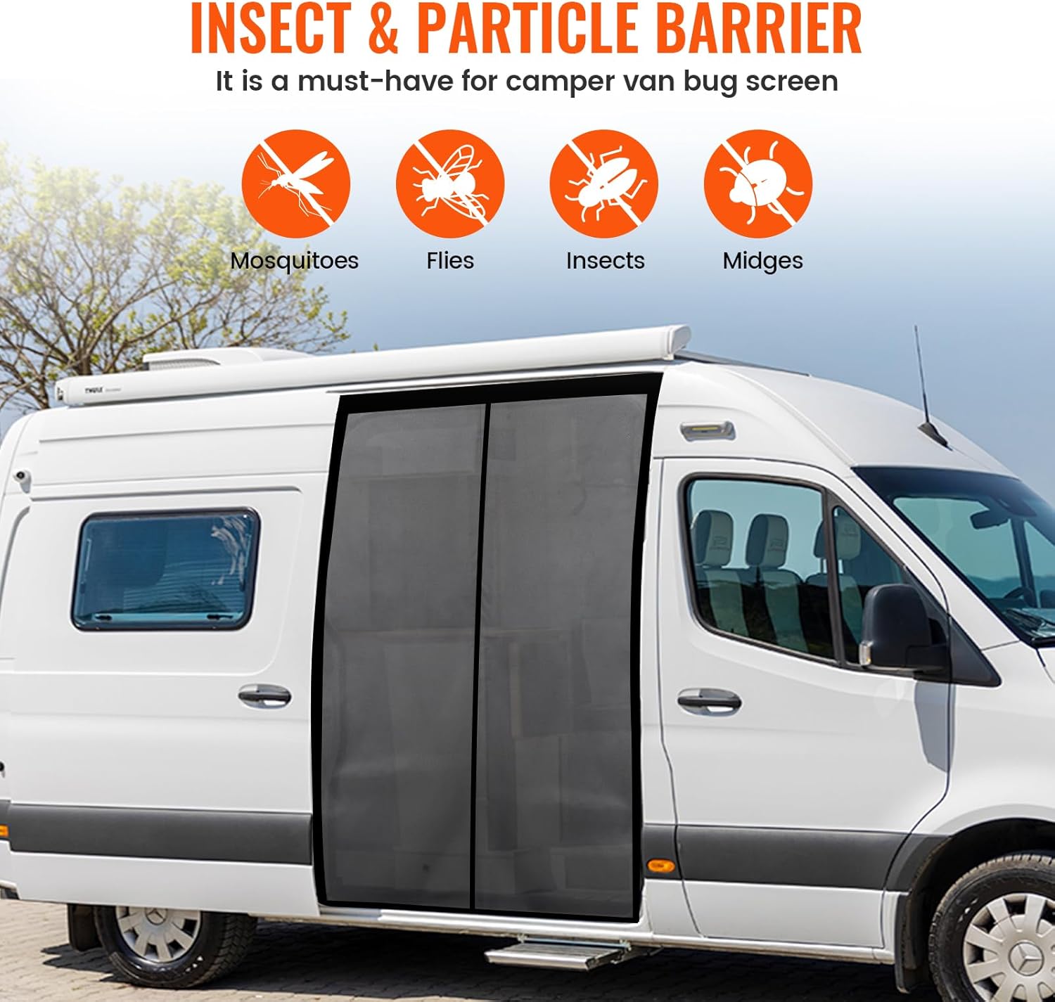 71''H x 59''W Van Bug Screen Side Door Sliding Door Window Covers with Magnetic Closure Car Window Screens for Camping Fits Mercedes Sprinter Ford Transit and RAM Promaster