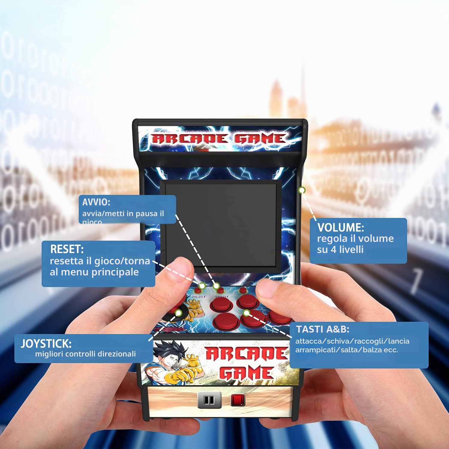 Mini macchina arcade, 156 giochi a 16 bit integrati, schermo a colori da 2,8 pollici, joystick a 8 vie, console di gioco retrò portatile - Gaming by Golden Security!