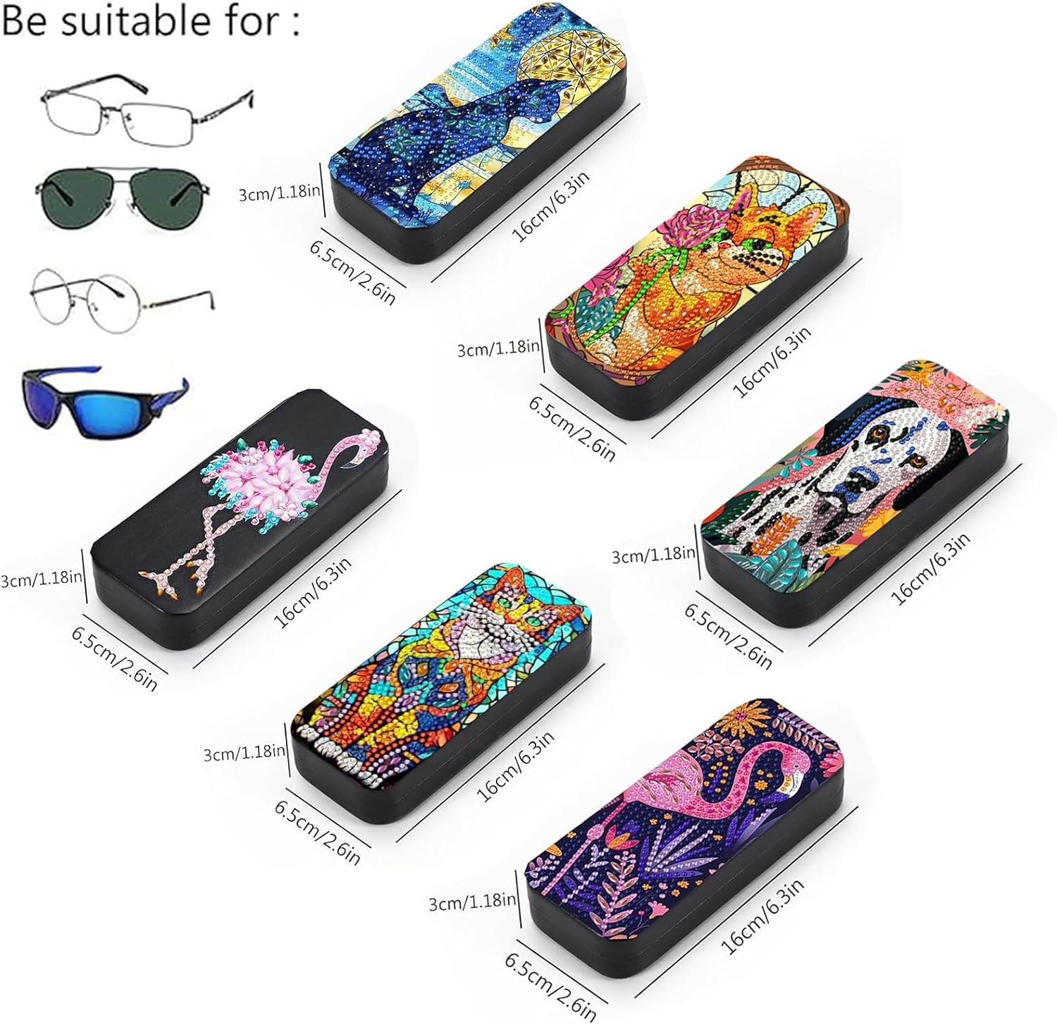 Leatrice 6pcs 5d Diamond Art Kits for Adults Small Diamond Painting Kit Gem Art Paint by Diamonds Dots Eyeglasses Case DIY for Beginner Women