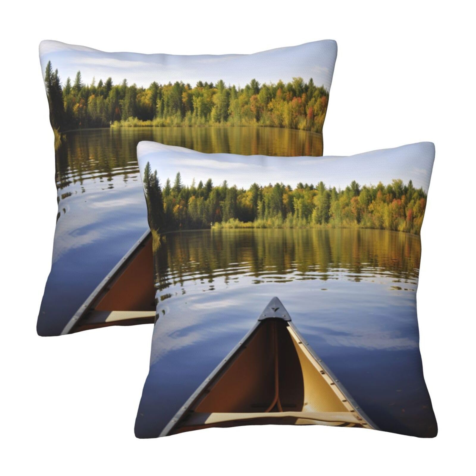 Canoe on Lake Throw Pillow Cases 2 Pack Square Pillowcases Soft Pillow Protectors for Couch Livingroom Sofa Bed Office Car,30x30 CM