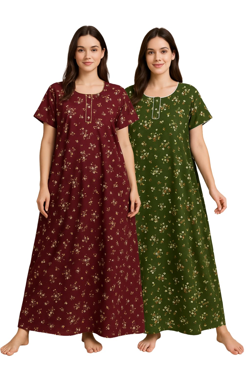 Bahumaan Pure Cotton Nighty for Woman | Floral Gown for Women Nightwear with Pocket | Cotton Nighty for Women Stylish | Maxi for Women Cotton