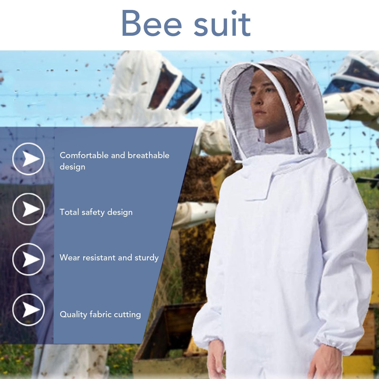 Costume D'apiculteur Combinaison de Protection Globale, Vêtements de Protection D'apiculteur avec Voile Capuche Chapeau Protection Vêtements D'apiculteur Professionnel Costume