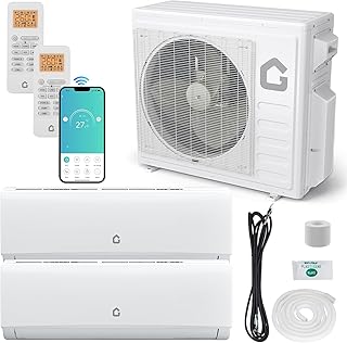 GarveeLife 20000 BTU Two-Zone Mini Split Air Conditioner ，20 SEER2 208/230V WiFi wall mounted AC，Inverter w/ R454B Refrigerant，12000+9000 BTU cooling/heating system for 950 Sq.Ft，Heater Pump