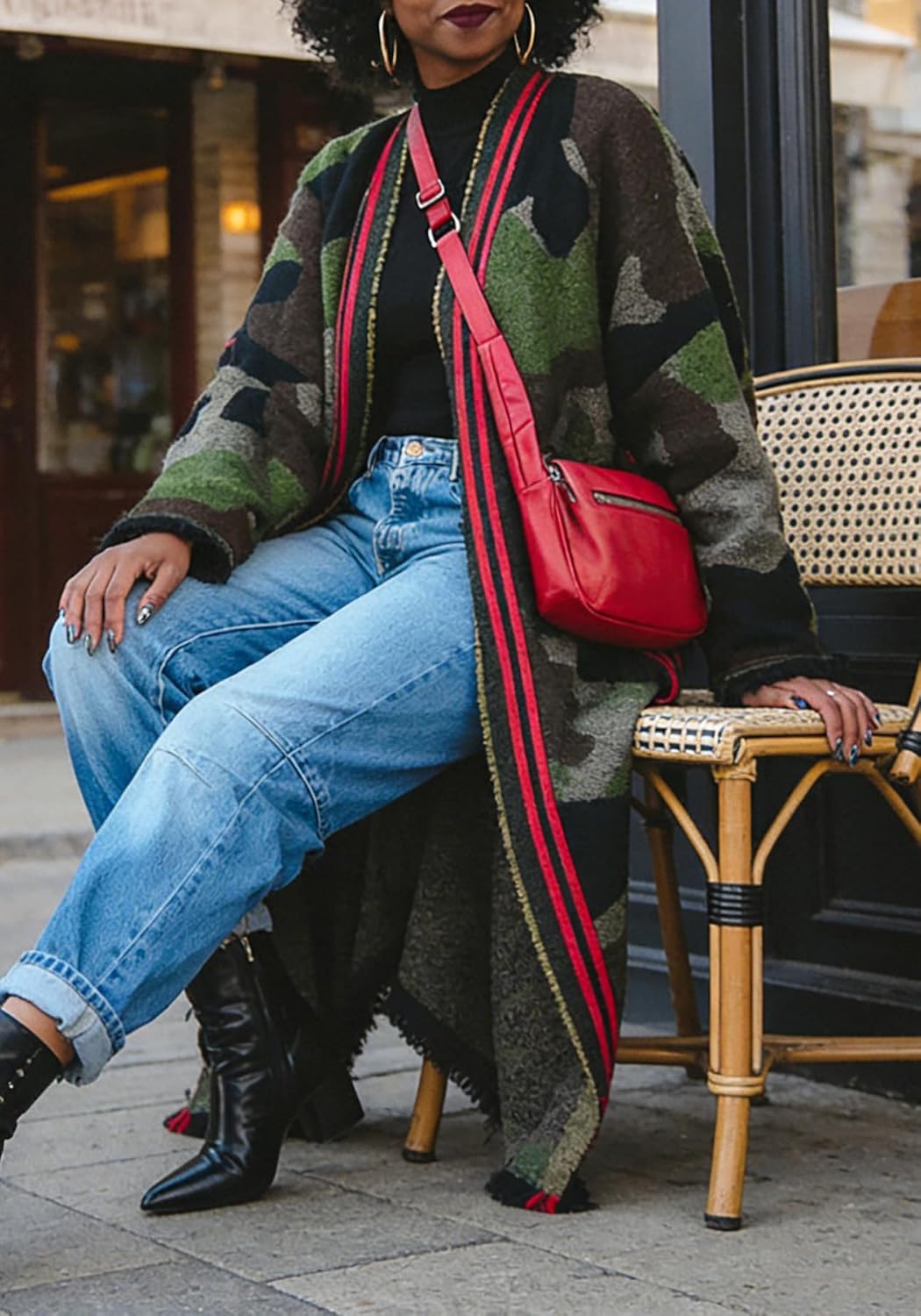 Womens Long Camo Cardigan Winter Open Front Oversized Chunky Camouflage Duster Maxi Sweater Coat Streetwear - Image 3