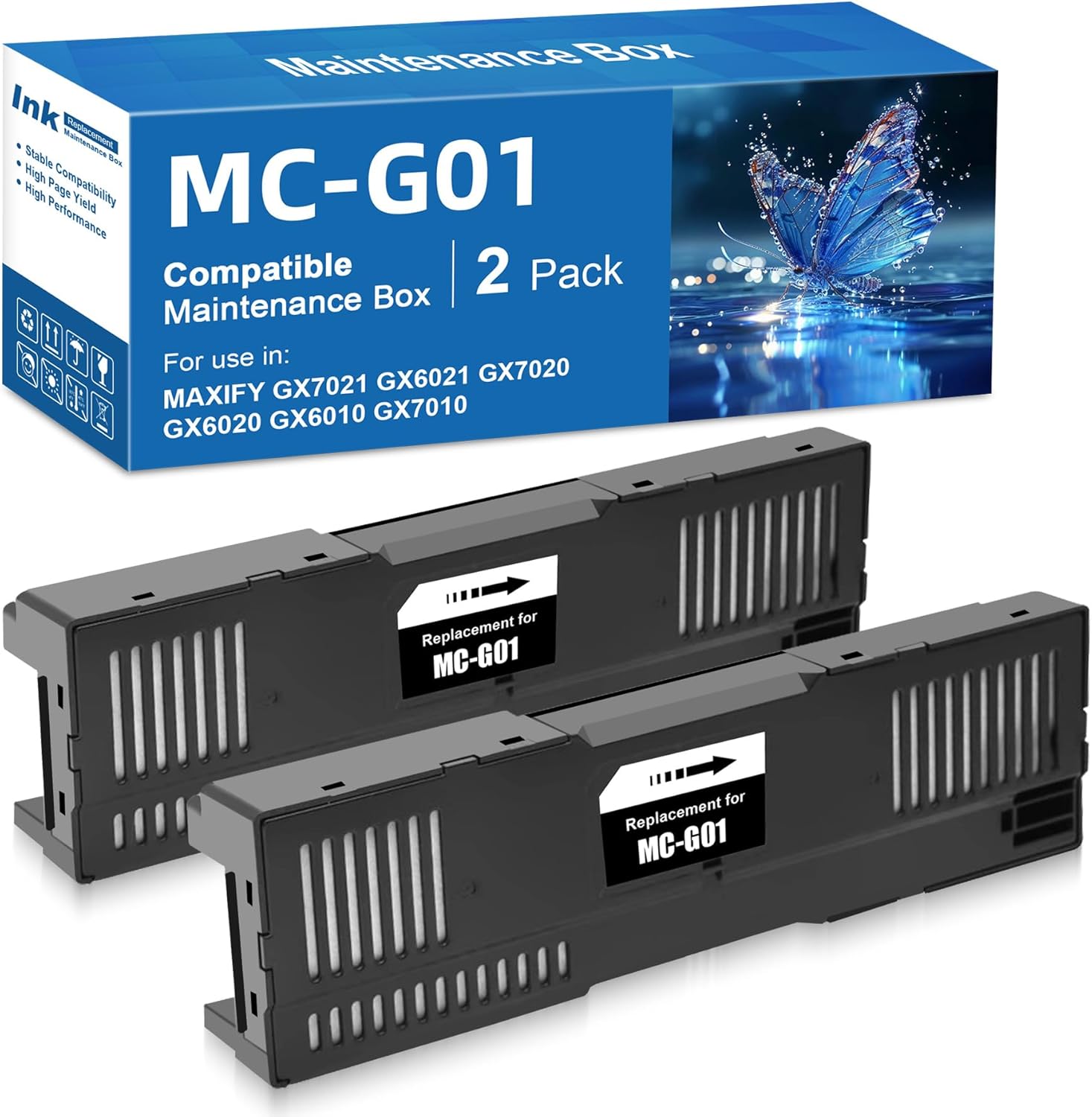 MC-G01 Maintenance Cartridge Replacement for Canon Maintenance Ink Box Collection Compatible for Canon MAXIFY GX7021 GX7000 GX5020 GX6020 GX7020 GX6040 GX6050 GX7040 GX7050 MC-G01 (2 Pack)