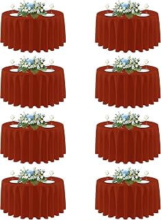 sancua Thanksgiving Round Tablecloth 90 Inch Diameter, 8 Pack Burnt Orange Circle Polyester Fabric Fall Table Cloth for Holiday Party Reception, Washable Table Cover (Fit 30-72 Inch Tables, Rust)