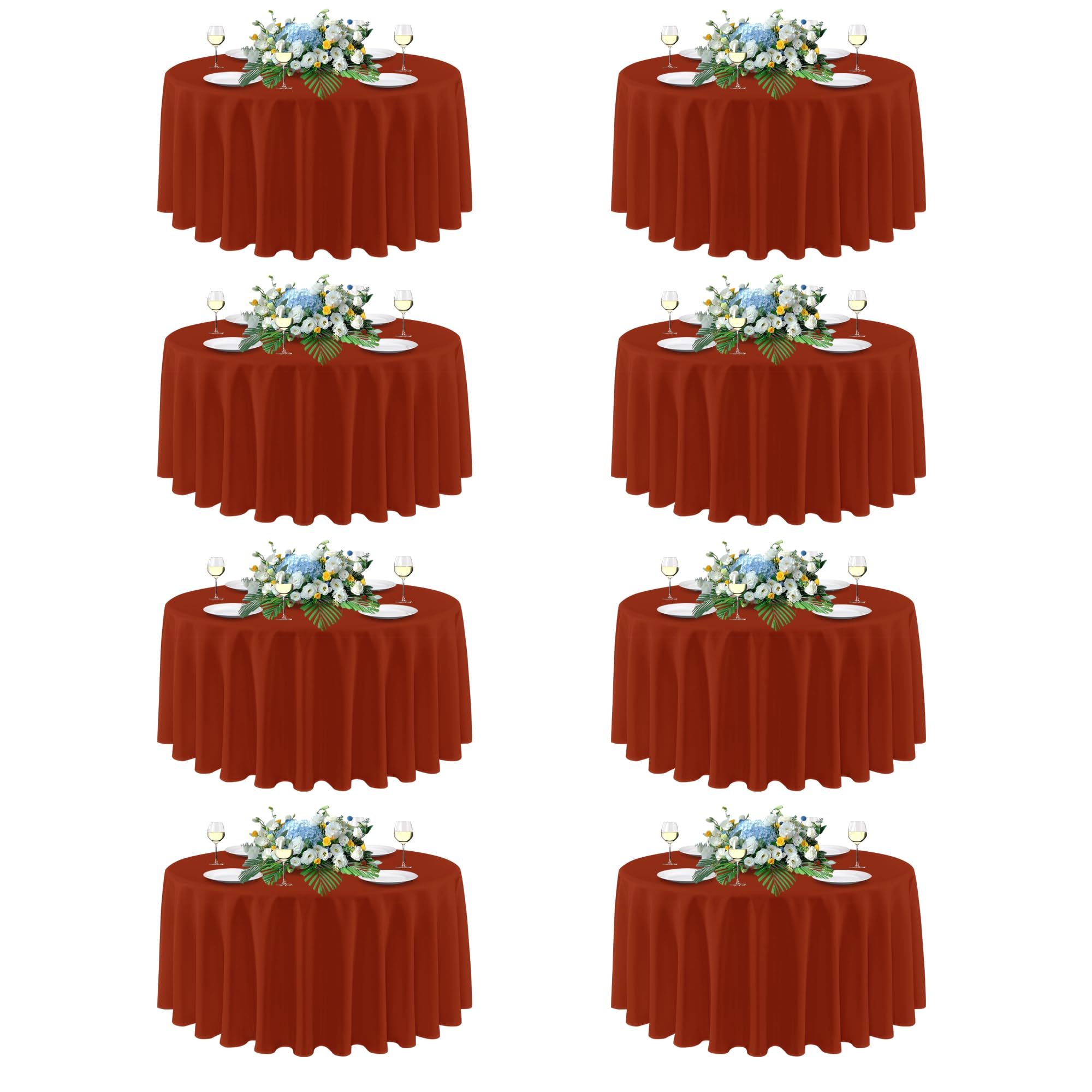 sancua Thanksgiving Round Tablecloth 90 Inch, 8 Pack Burnt Orange Rust