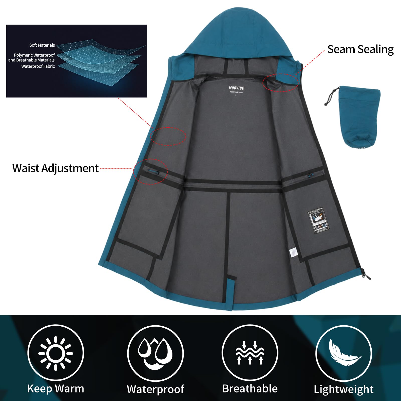 Regenjacke Damen Wasserdicht Atmungsaktiv Regenmantel Damen Wasserdicht Leichte Windbreaker Damen mit Kapuze Regenmantel Damen Lang für Aktivitäten im Freien