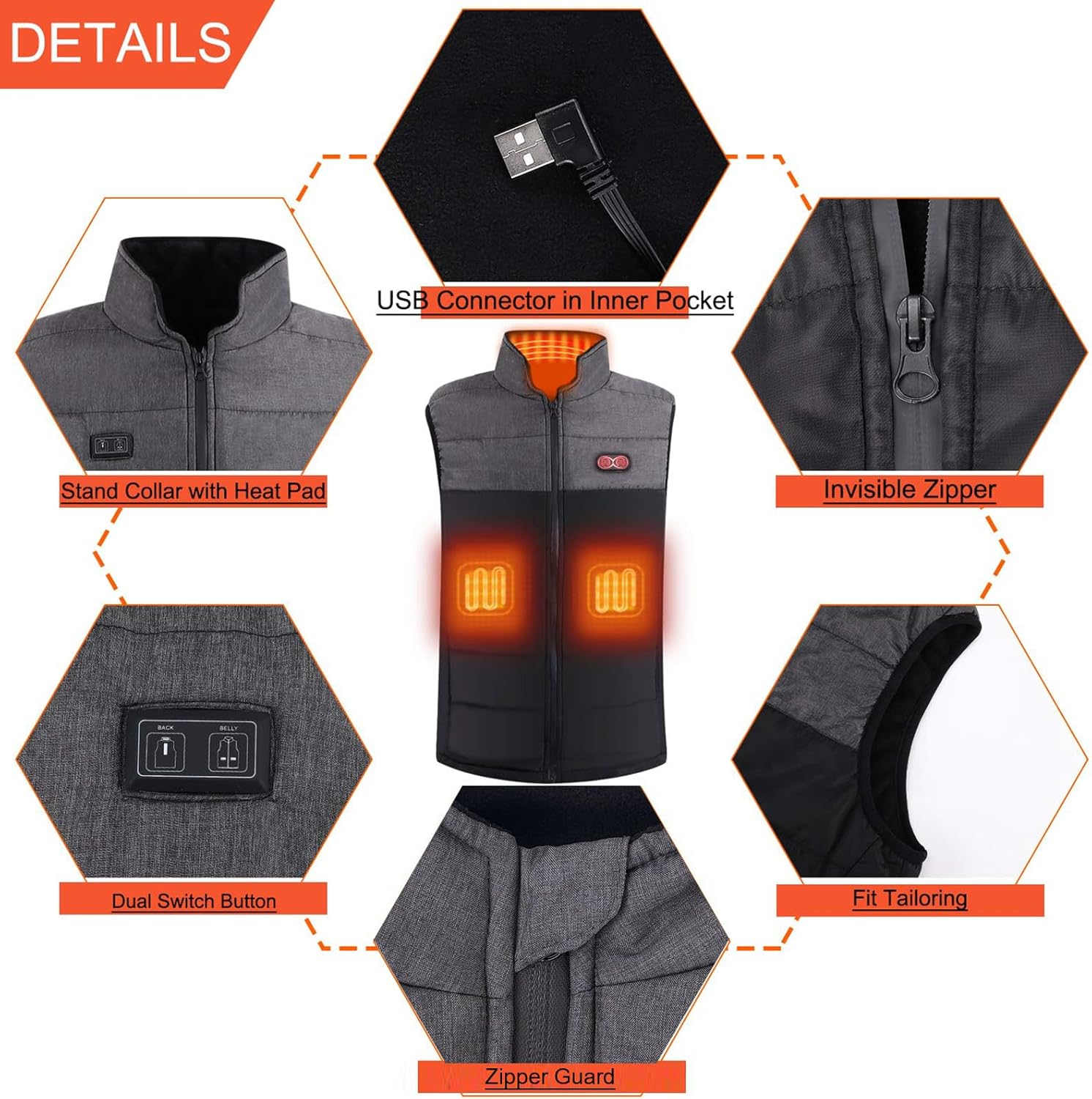 Ejoy Heated Vest - Heating Clothes for Men Lightweight Warm Waistcoat Women's Heat Jacket vest Outdoor(no Battery) - Image 5