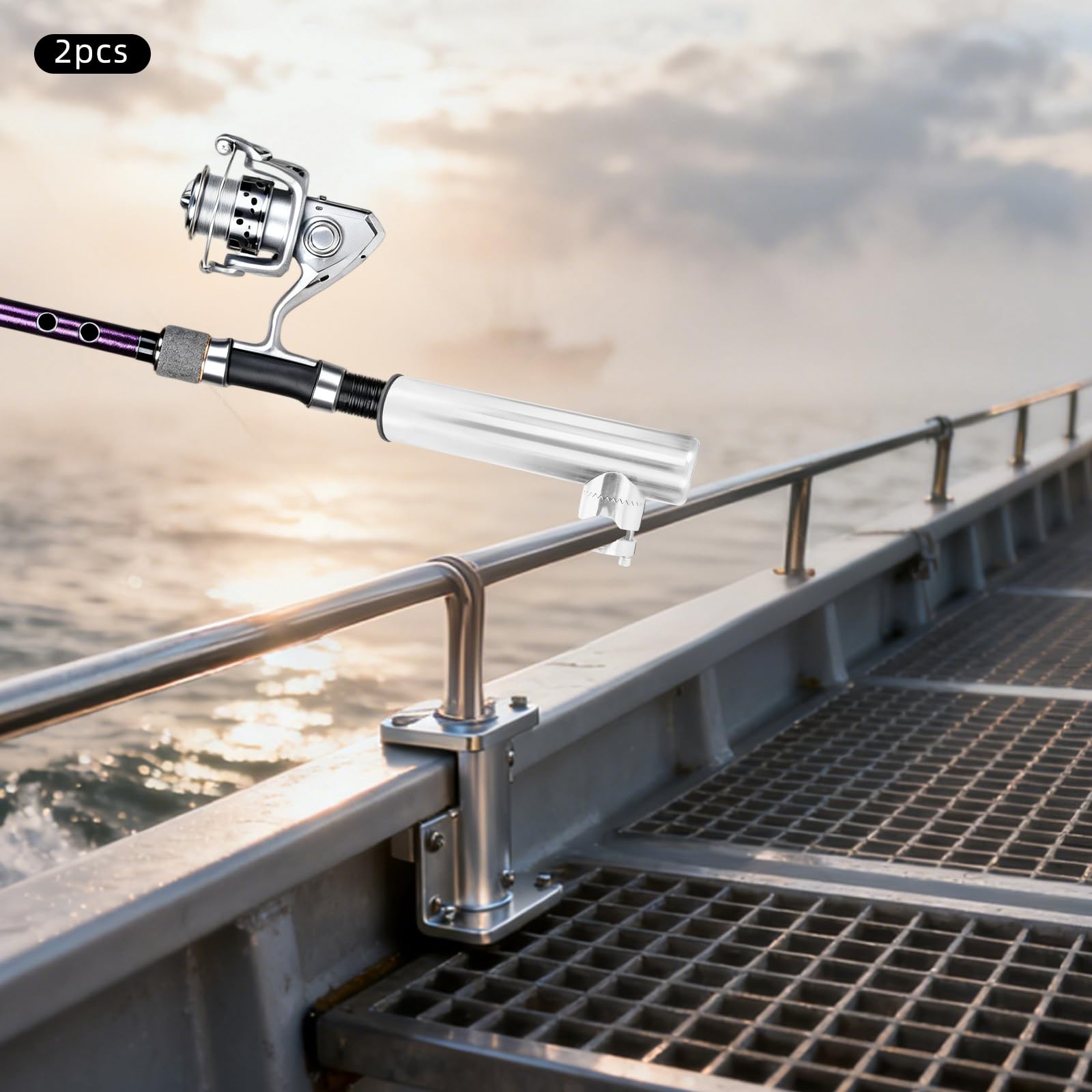 Supporto per canna da pesca in acciaio inox, bloccabile, 2 pezzi