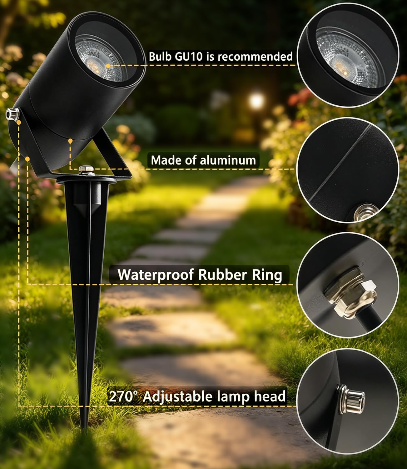 EBION 4 Stück Gartenbeleuchtung,Aluminium Gartenstrahler,IP65 außen Wasserdichte Gartenleuchte GU10 Wegeleuchte Außen,Gartenlampen für Draußen Terrasse Baum,35W(Glühbirne nicht enthalten)