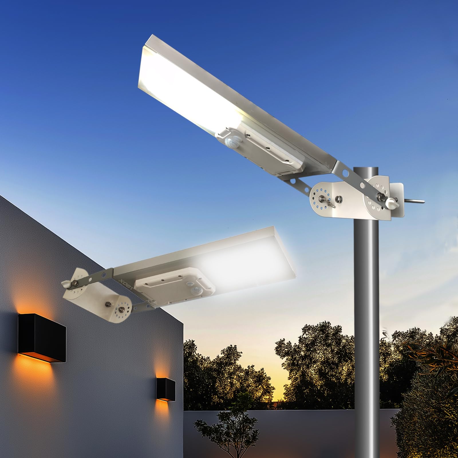 Mii-PWR 2-Pack Solar Street Lights Metal Outdoor Waterproof HEX