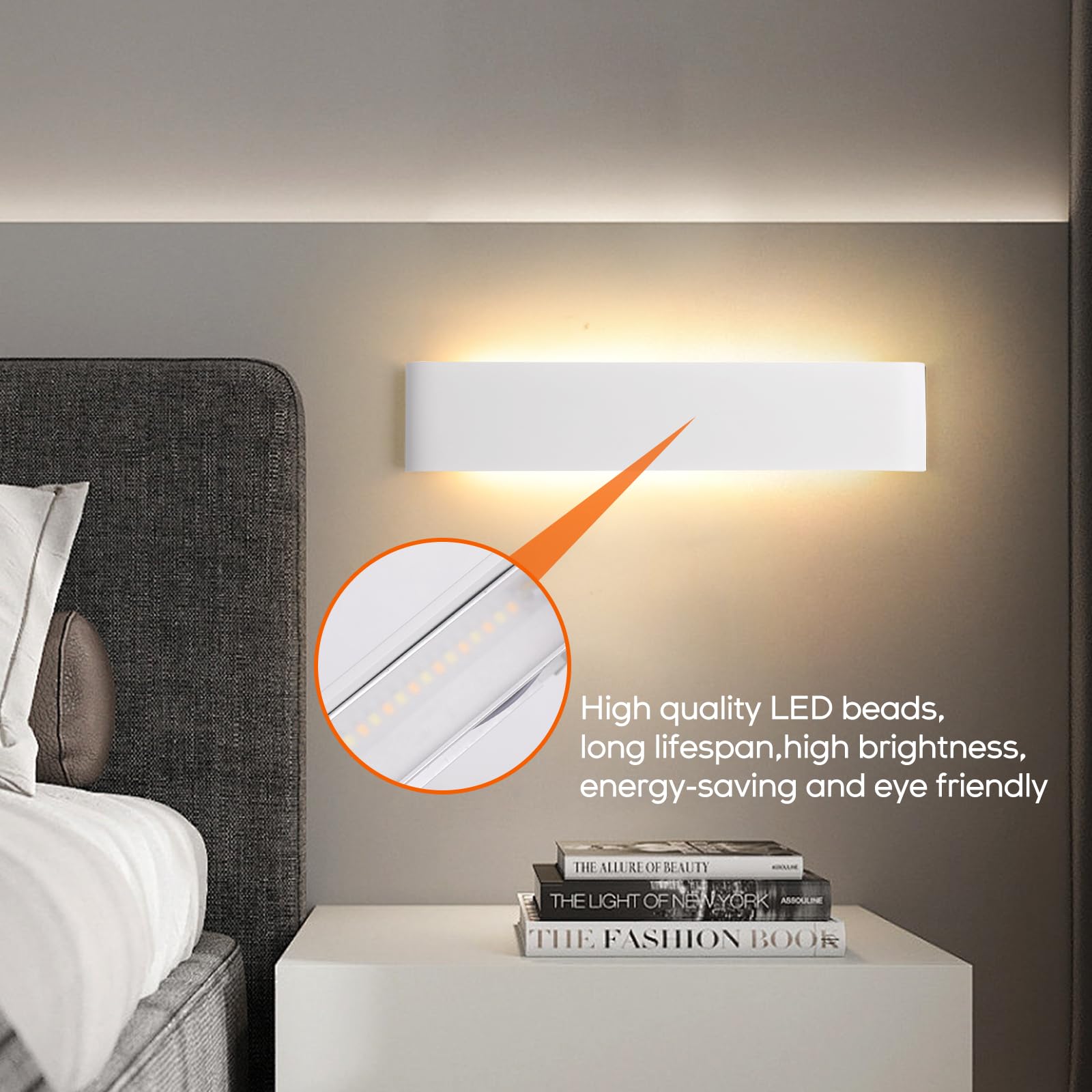 YCZM Applique da Parete Interno 24W,Lampada LED Parete Interni 3000K/4000K/6500K Temperature a tre colori opzionale,Applique LED da Parete Interno 38CM 2880LM,Lampada a Muro 4 Pezzi Bianco
