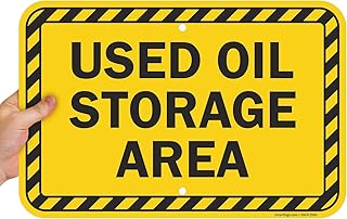 SmartSign 12 x 18 inch “Used Oil Storage Area” Metal Sign, Screen Printed, 63 mil Laminated Rustproof Aluminum, Black and Yellow