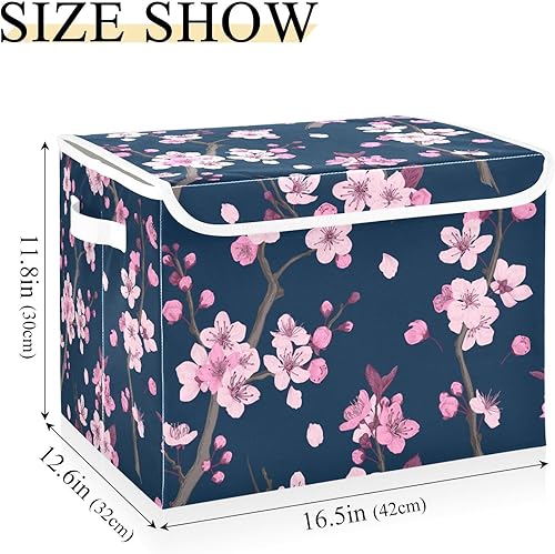 Miniatura 3 de Bolsas de almacenamiento plegables de flores de cerezo para ropa, contenedores de almacenamiento de tela con asa reforzada, organizadores de armario