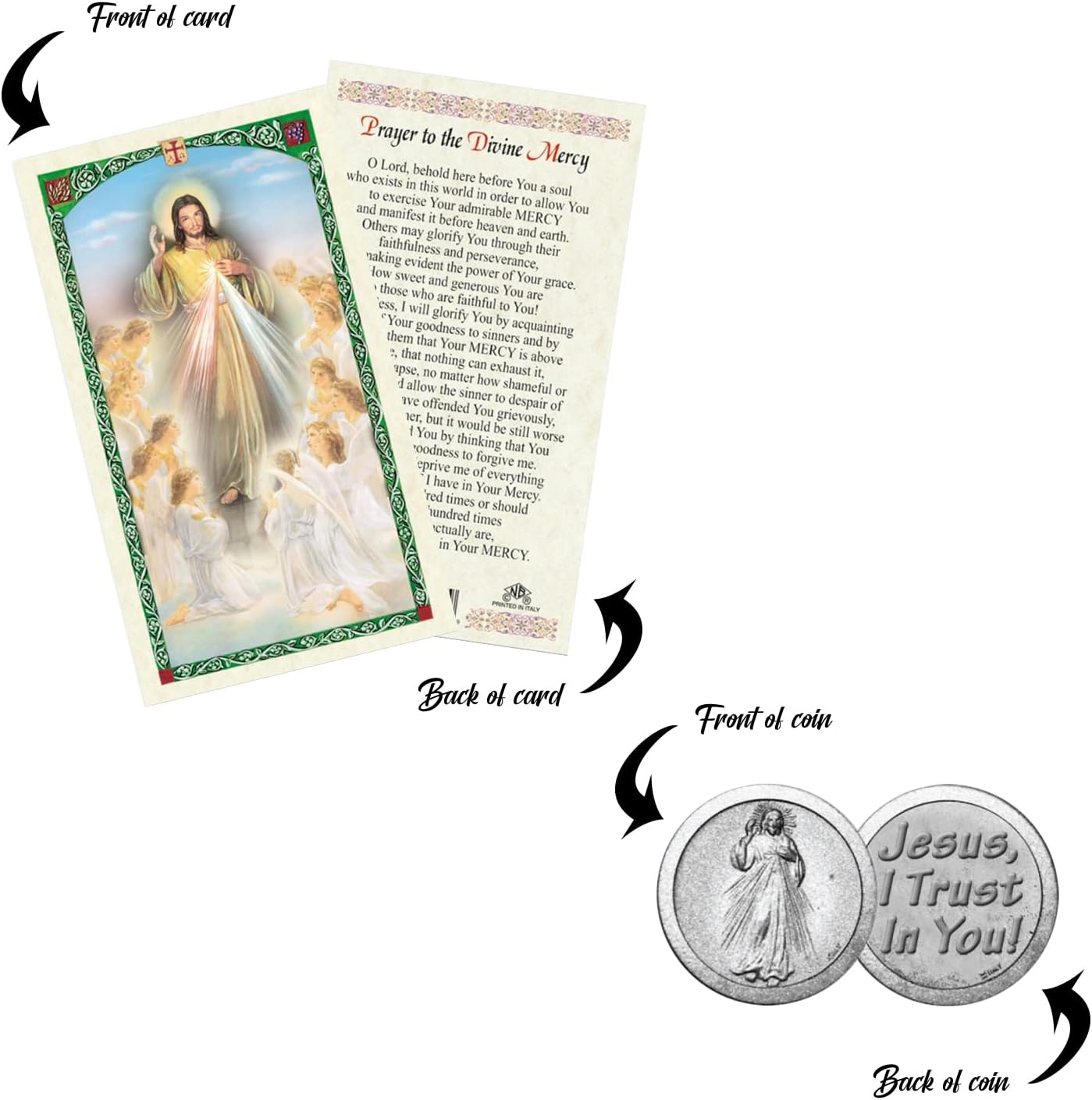 Trendzeen Divine Mercy Prayer Cards - with Jesus Christ Token, The Lord's Prayer Card | Jesus I Trust In You Pocket Token, Divine Mercy Holy Card Catholic Set Of 7 Items - Image 5