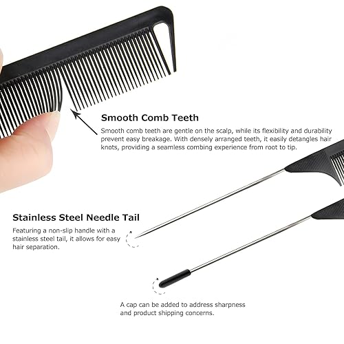 Miniatura 3 de Juego de 6 peines de metal para desenredar el cabello con dientes finos para mujeres, niñas (negro)