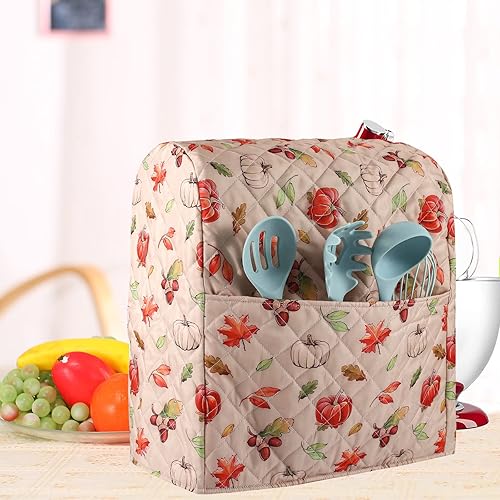 Miniatura 7 de Funda para batidora de pedestal, diseño hojas de arce y calabazas, compatible con batidoras KitchenAid y Hamilton de 5 a 8 cuartos de galón,