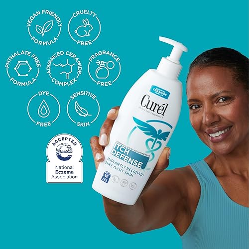 Miniatura 3 de Curel Itch Defense Loción corporal calmante, hidratante para piel seca, con picazón, loción corporal y de manos, con complejo avanzado de ceramida,