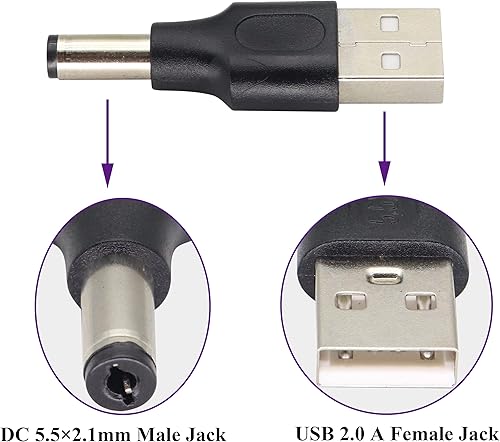 Miniatura 3 de AAOTOKK Paquete de 2 adaptadores de 5 V CC a USB DC5.5 × 0.083 in convertidor de corriente USB 2.0 A macho a CC 5.5 × 0.083 in macho DC barril de