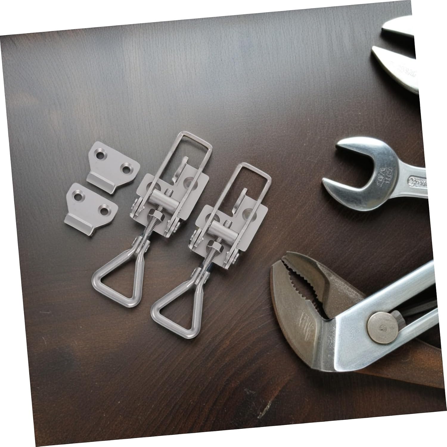 2pcs Adjustable Heavy Duty Stainless Steel Toggle Latches with Keyhole for Cabinet Door Locking, Vibration Resistant Metal Pull Clamp for Storage Boxes and Marine Hatch